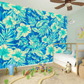 Blue Blossom Tropical Pattern Print Wall Sticker