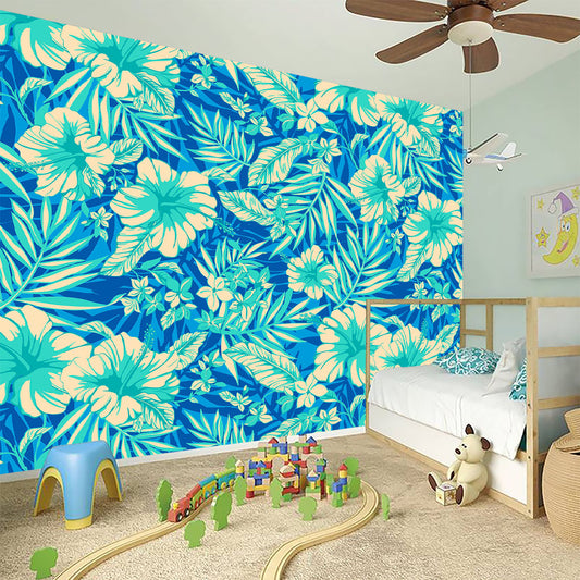 Blue Blossom Tropical Pattern Print Wall Sticker