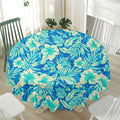 Blue Blossom Tropical Pattern Print Waterproof Round Tablecloth