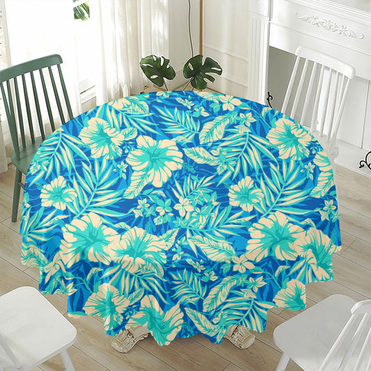 Blue Blossom Tropical Pattern Print Waterproof Round Tablecloth