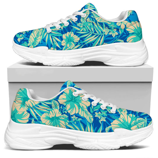 Blue Blossom Tropical Pattern Print White Chunky Shoes