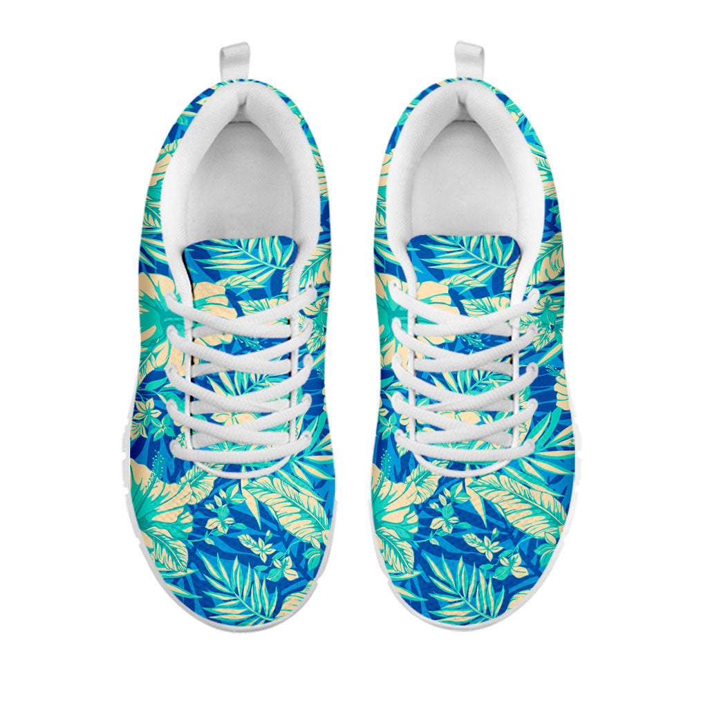 Blue Blossom Tropical Pattern Print White Running Shoes