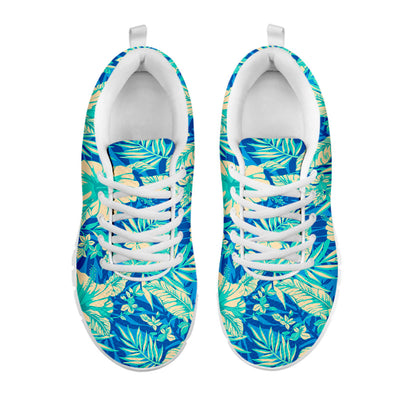 Blue Blossom Tropical Pattern Print White Running Shoes