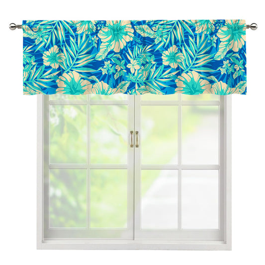 Blue Blossom Tropical Pattern Print Window Valance