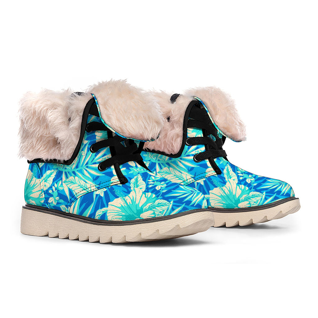 Blue Blossom Tropical Pattern Print Winter Boots