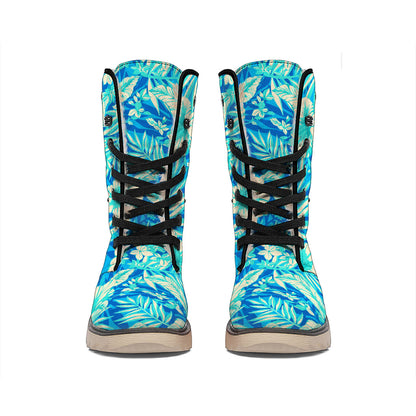 Blue Blossom Tropical Pattern Print Winter Boots