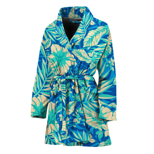 Blue Blossom Tropical Pattern Print Women's Bathrobe