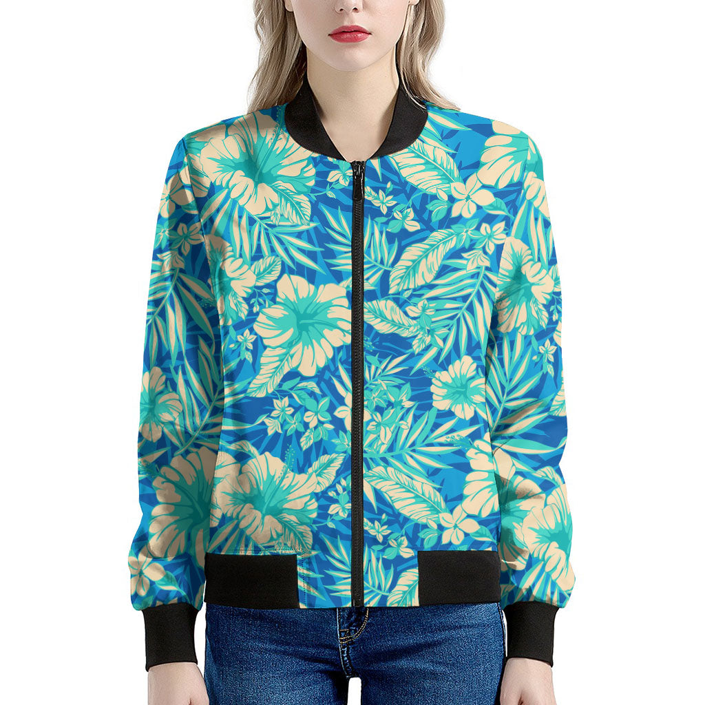 Blue Blossom Tropical Pattern Print Women's Bomber Jacket