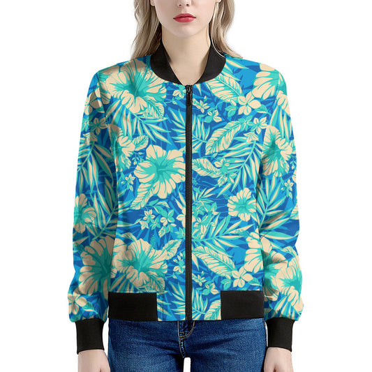 Blue Blossom Tropical Pattern Print Women's Bomber Jacket