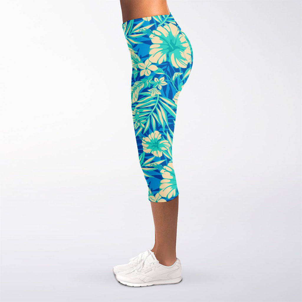 Blue Blossom Tropical Pattern Print Women's Capri Leggings