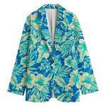 Blue Blossom Tropical Pattern Print Women's Cotton Blazer