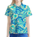Blue Blossom Tropical Pattern Print Women's Polo Shirt