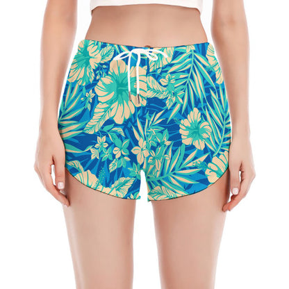 Blue Blossom Tropical Pattern Print Women's Split Running Shorts