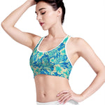 Blue Blossom Tropical Pattern Print Women's Sports Bra