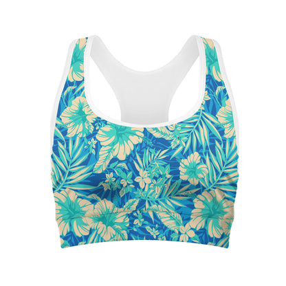 Blue Blossom Tropical Pattern Print Women's Sports Bra