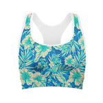 Blue Blossom Tropical Pattern Print Women's Sports Bra