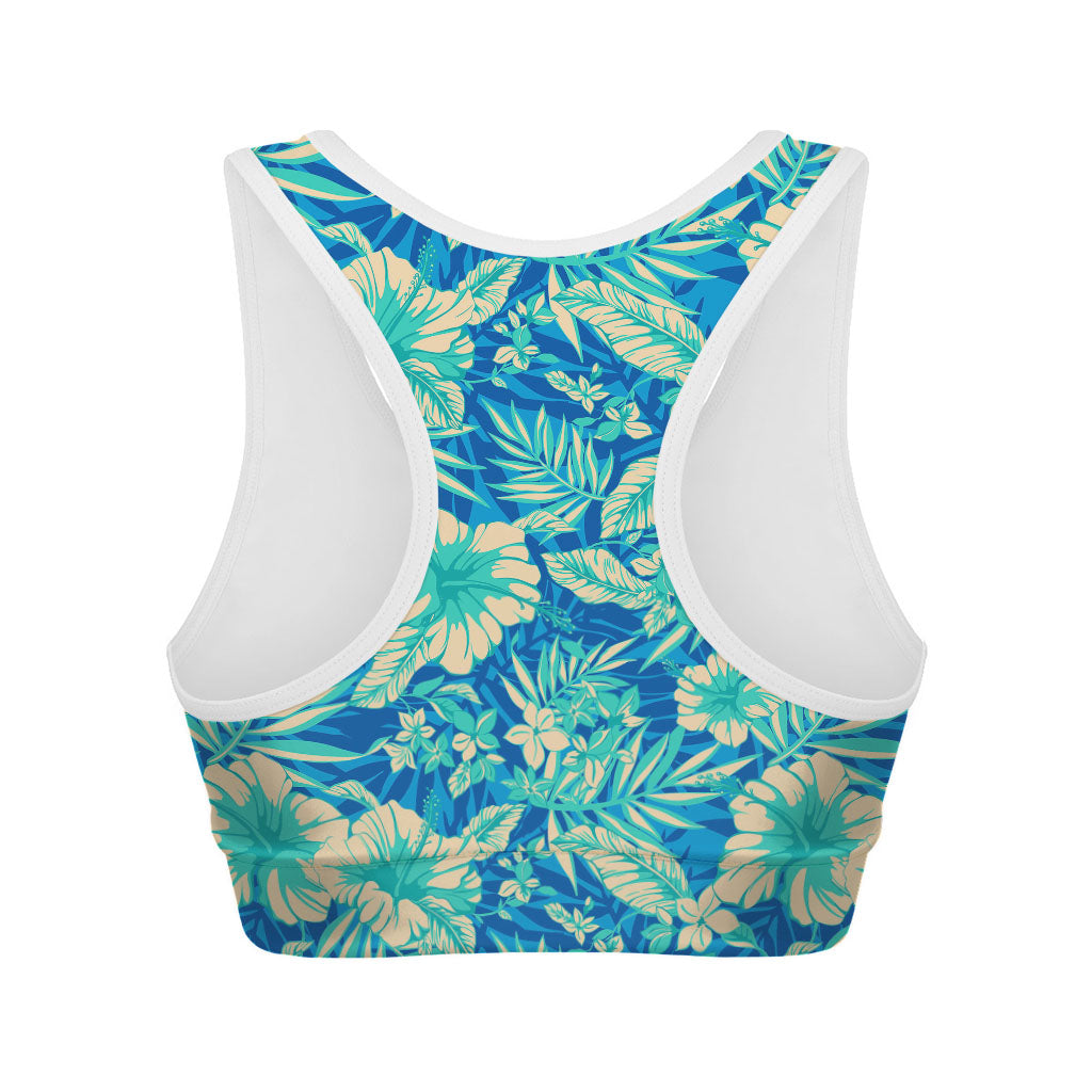 Blue Blossom Tropical Pattern Print Women's Sports Bra