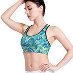 Blue Blossom Tropical Pattern Print Women's Sports Bra