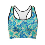 Blue Blossom Tropical Pattern Print Women's Sports Bra