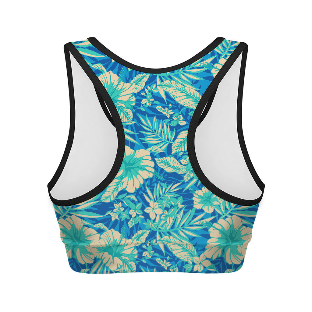 Blue Blossom Tropical Pattern Print Women's Sports Bra