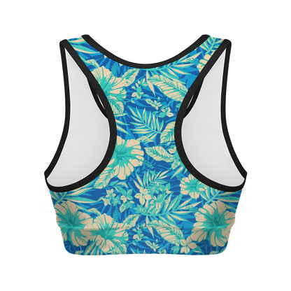 Blue Blossom Tropical Pattern Print Women's Sports Bra