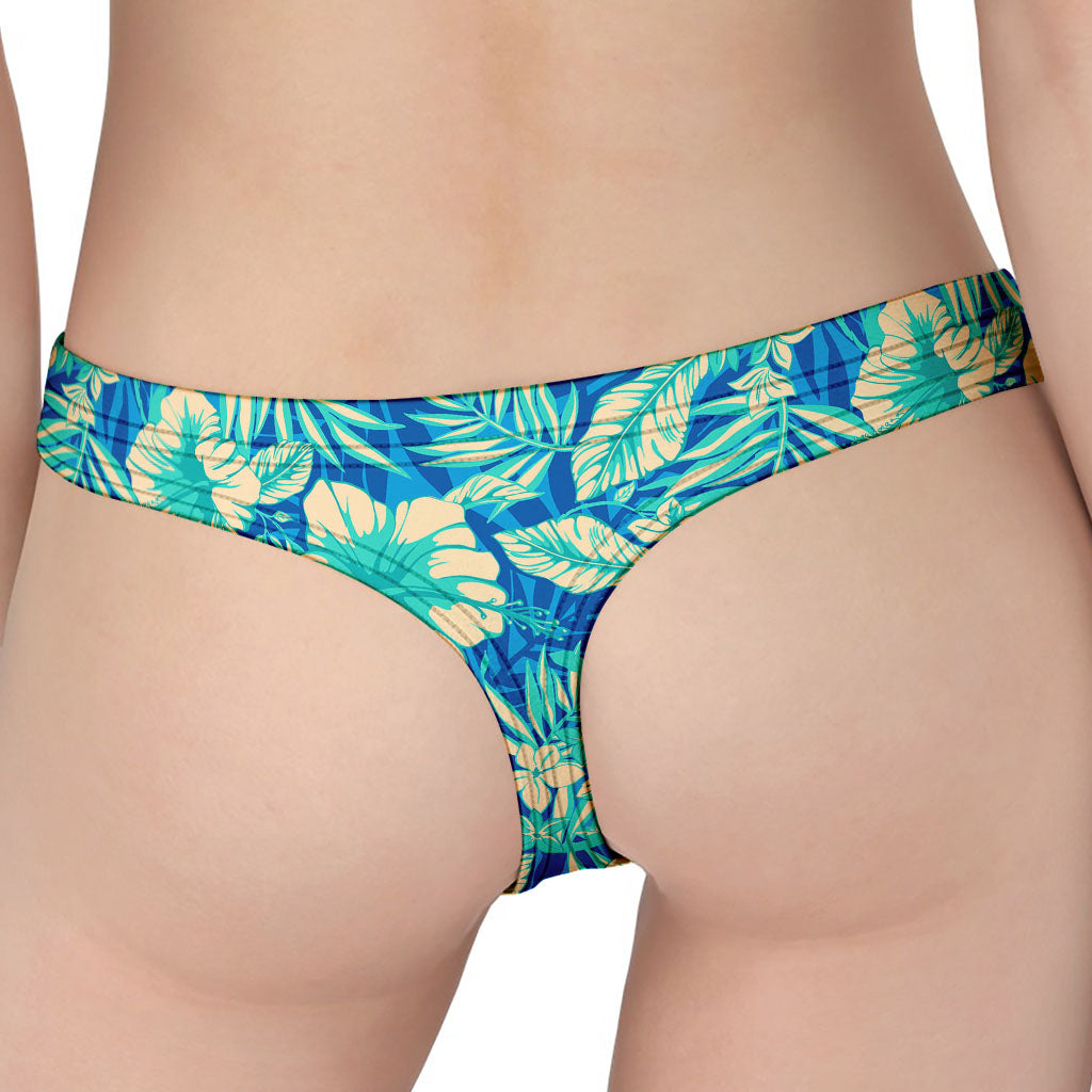 Blue Blossom Tropical Pattern Print Women's Thong