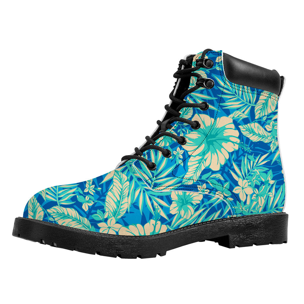 Blue Blossom Tropical Pattern Print Work Boots