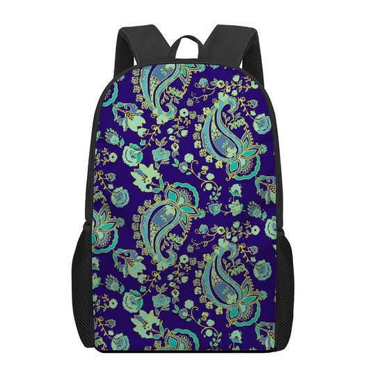 Blue Bohemian Paisley Pattern Print 17 Inch Backpack