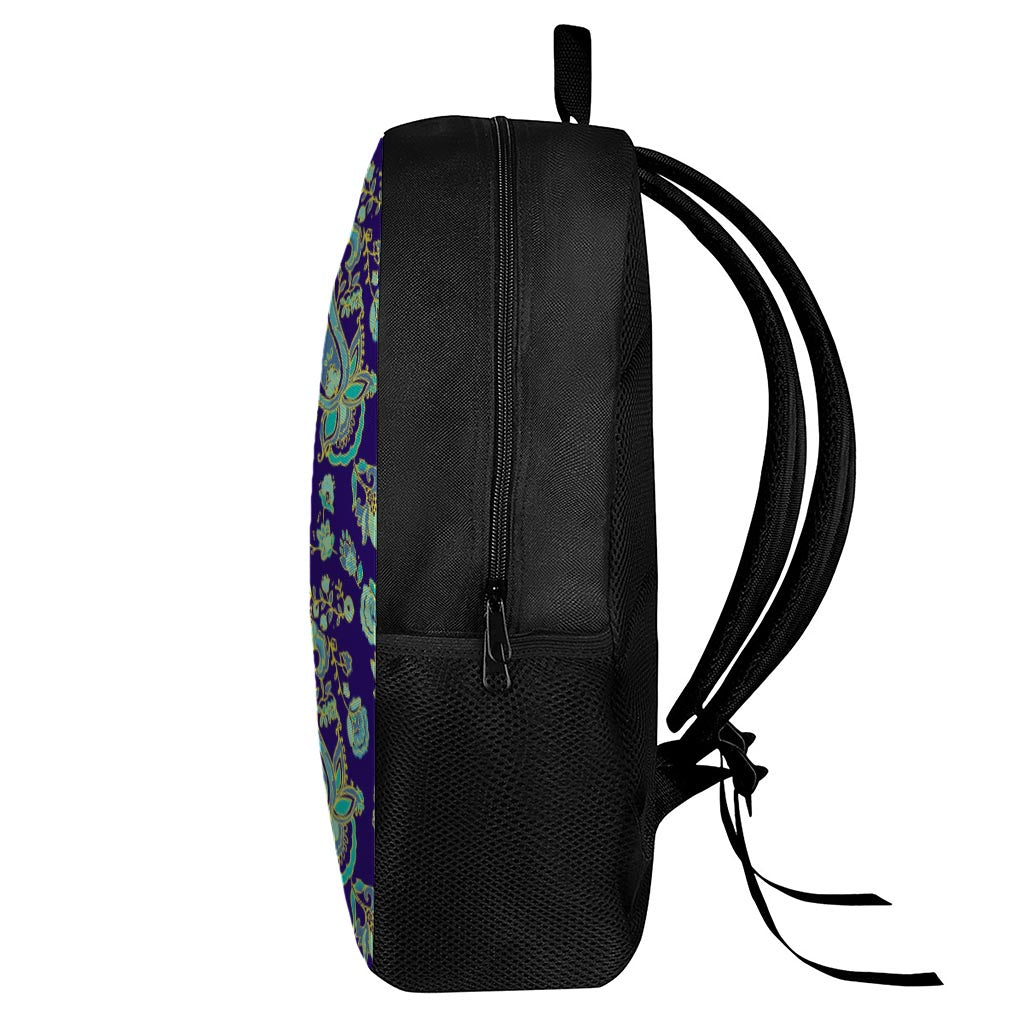 Blue Bohemian Paisley Pattern Print 17 Inch Backpack