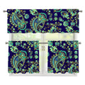 Blue Bohemian Paisley Pattern Print 3 Piece Kitchen Curtains