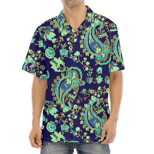 Blue Bohemian Paisley Pattern Print Aloha Shirt