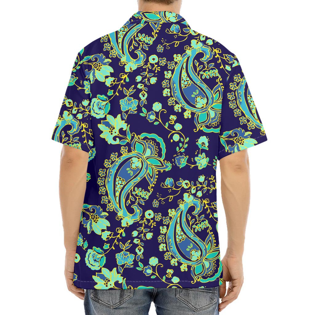 Blue Bohemian Paisley Pattern Print Aloha Shirt
