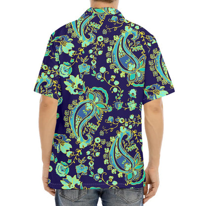 Blue Bohemian Paisley Pattern Print Aloha Shirt