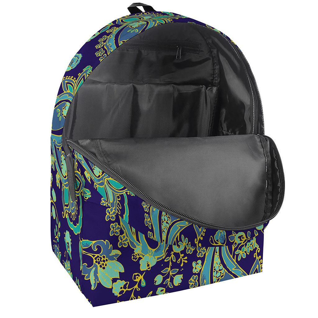 Blue Bohemian Paisley Pattern Print Backpack