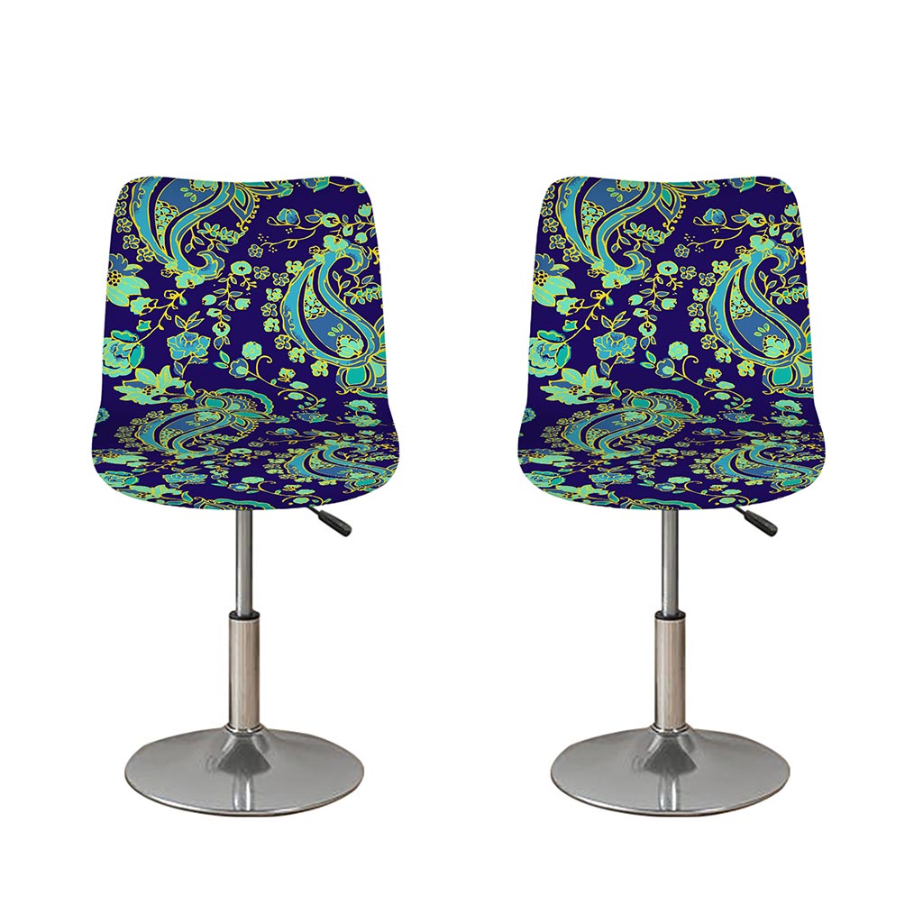 Blue Bohemian Paisley Pattern Print Bar Stool Covers