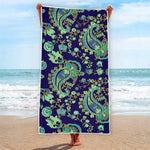 Blue Bohemian Paisley Pattern Print Beach Towel
