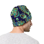 Blue Bohemian Paisley Pattern Print Beanie