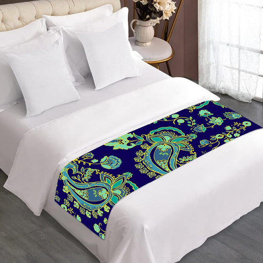 Blue Bohemian Paisley Pattern Print Bed Runner