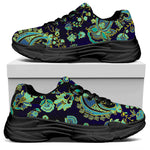 Blue Bohemian Paisley Pattern Print Black Chunky Shoes