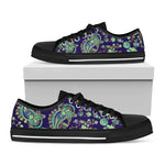 Blue Bohemian Paisley Pattern Print Black Low Top Sneakers