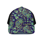 Blue Bohemian Paisley Pattern Print Black Mesh Trucker Cap