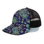 Blue Bohemian Paisley Pattern Print Black Mesh Trucker Cap