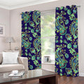 Blue Bohemian Paisley Pattern Print Dimout Grommet Curtains
