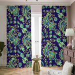 Blue Bohemian Paisley Pattern Print Blackout Pencil Pleat Curtains