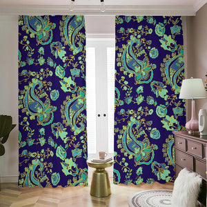 Blue Bohemian Paisley Pattern Print Blackout Pencil Pleat Curtains