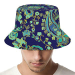 Blue Bohemian Paisley Pattern Print Bucket Hat