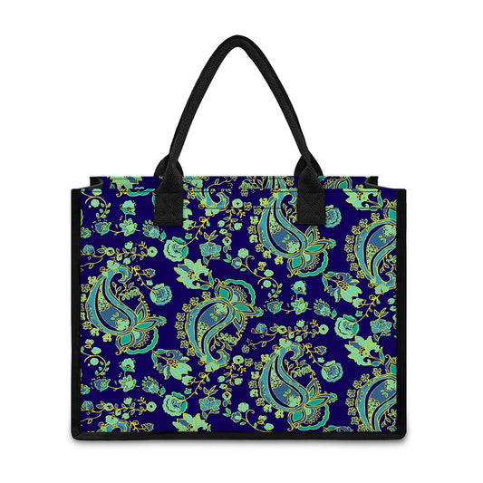 Blue Bohemian Paisley Pattern Print Canvas Tote Bag