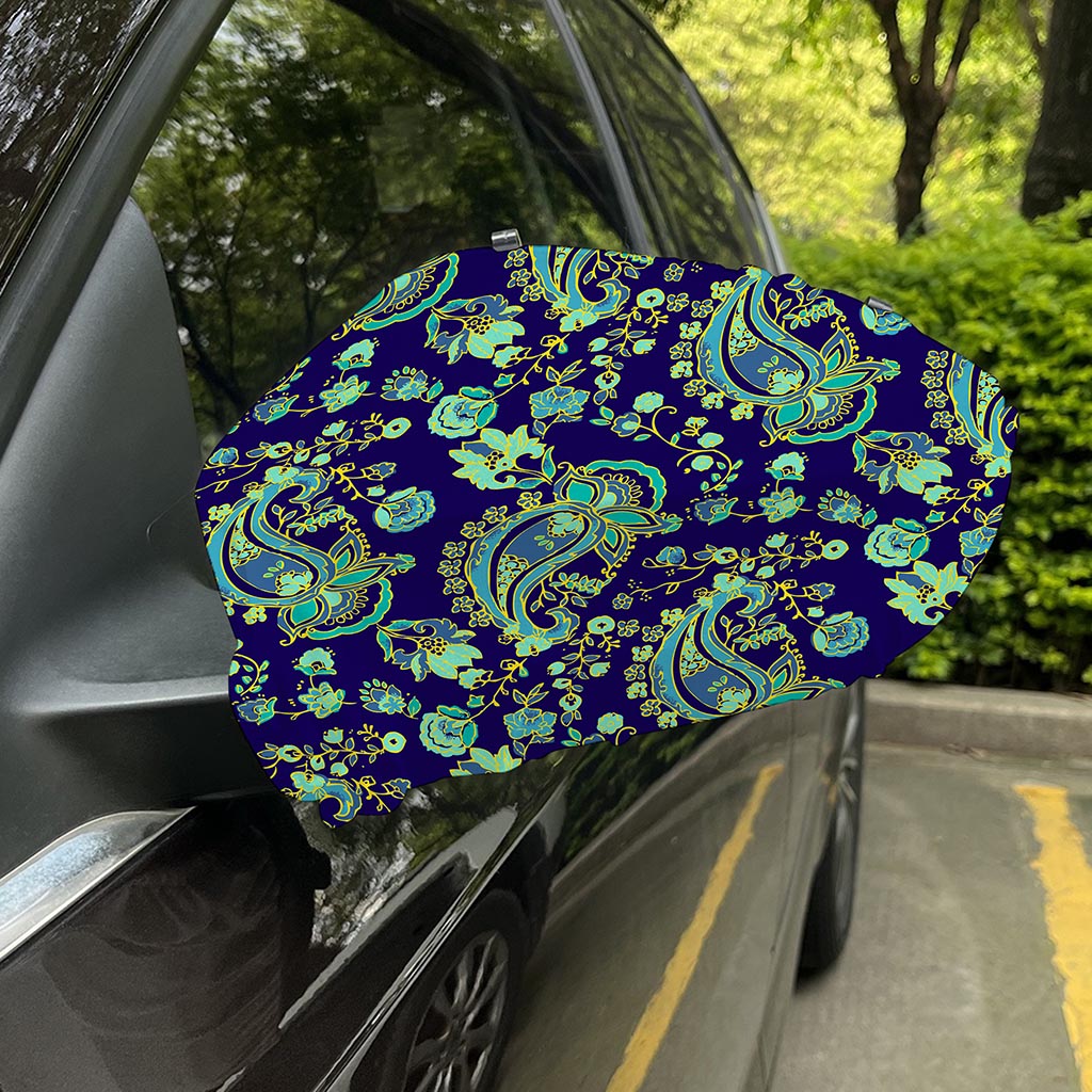 Blue Bohemian Paisley Pattern Print Car Side Mirror Covers