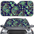 Blue Bohemian Paisley Pattern Print Car Windshield Sun Shade