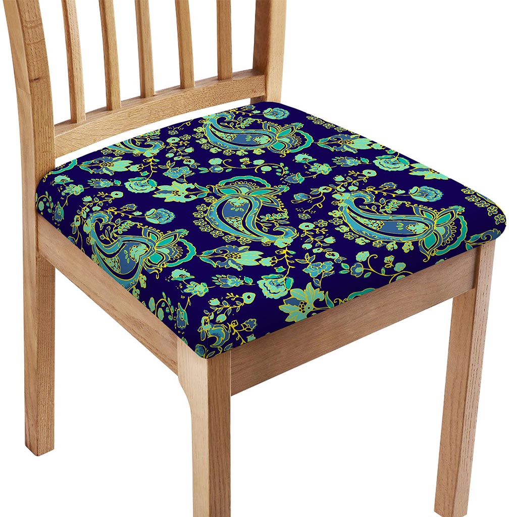 Blue Bohemian Paisley Pattern Print Chair Cushion Cover